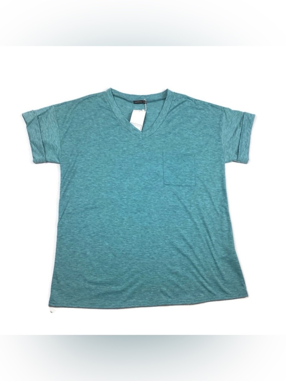 Miholl Short Sleeve V-Neck Pocket Tee T-Shirt Blue NEW!